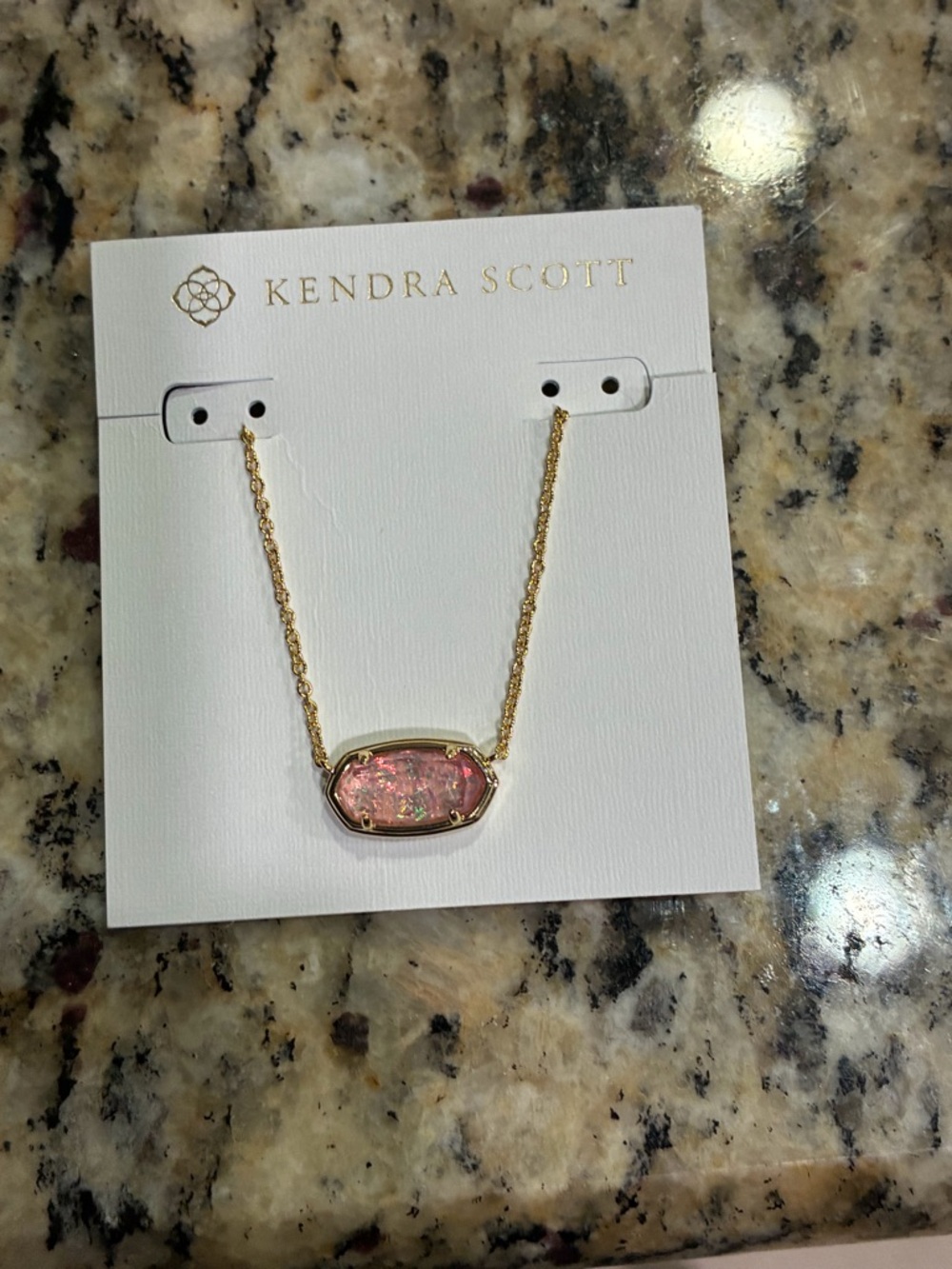 Nwt Kendra Scott gold Elisa necklace in pink glitter glass. Limited edition 2024